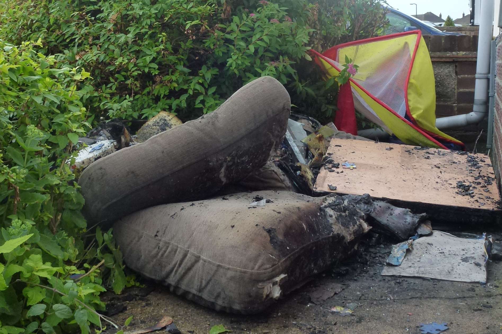 Damaged furniture at a house hit by lightning in Audley Avenue, Gillingham