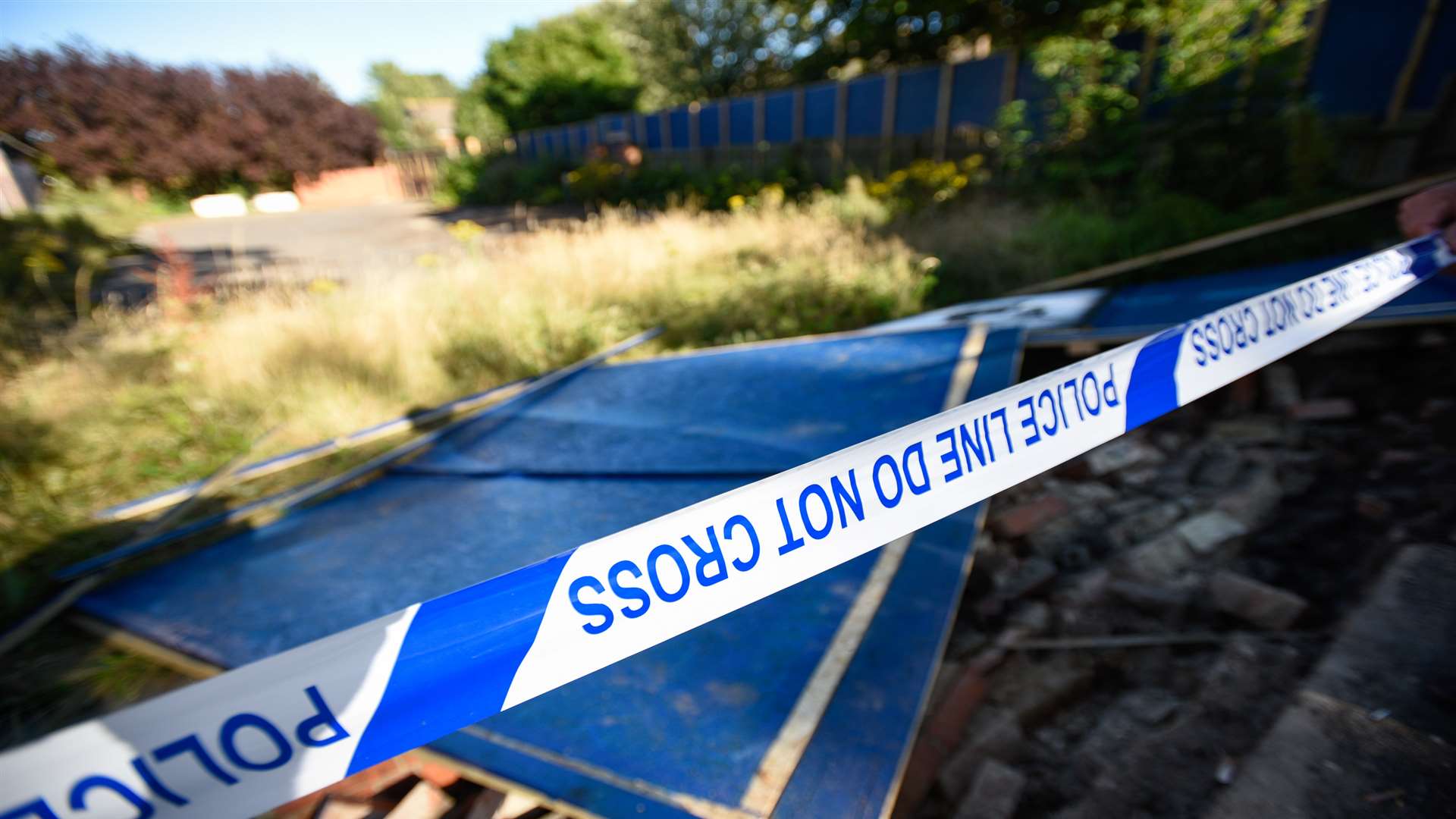 Police have put up tape around the site. Pic by Alan Langley