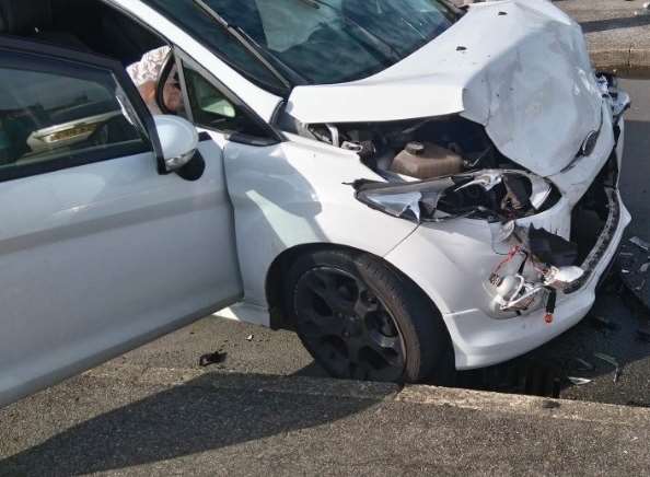 The damaged front of the Ford Fiesta. Picture: Charlie McShane via Twitter