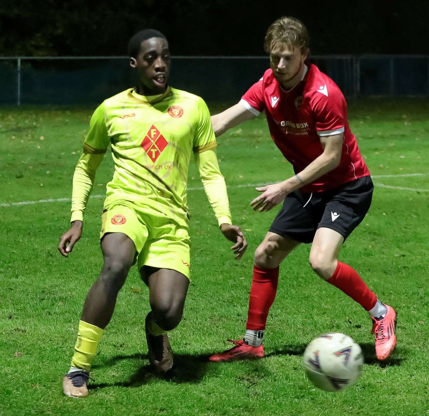 Ronald Sithole and his Whitstable team-mates couldn’t make a breakthrough against Staplehurst Monarchs in the Challenge Cup, losing 1-0 last midweek. Picture: Les Biggs