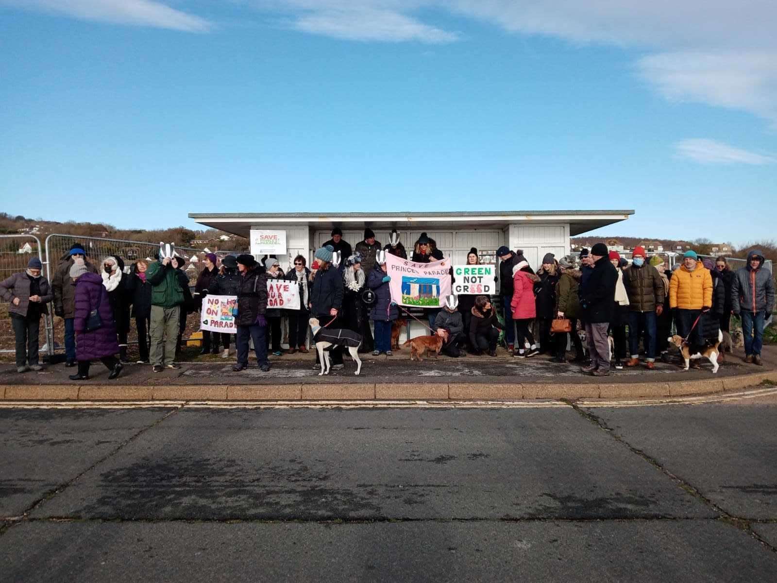 Around 80 people gathered at Princes Parade for the protest. Photo: Nicki Stuart