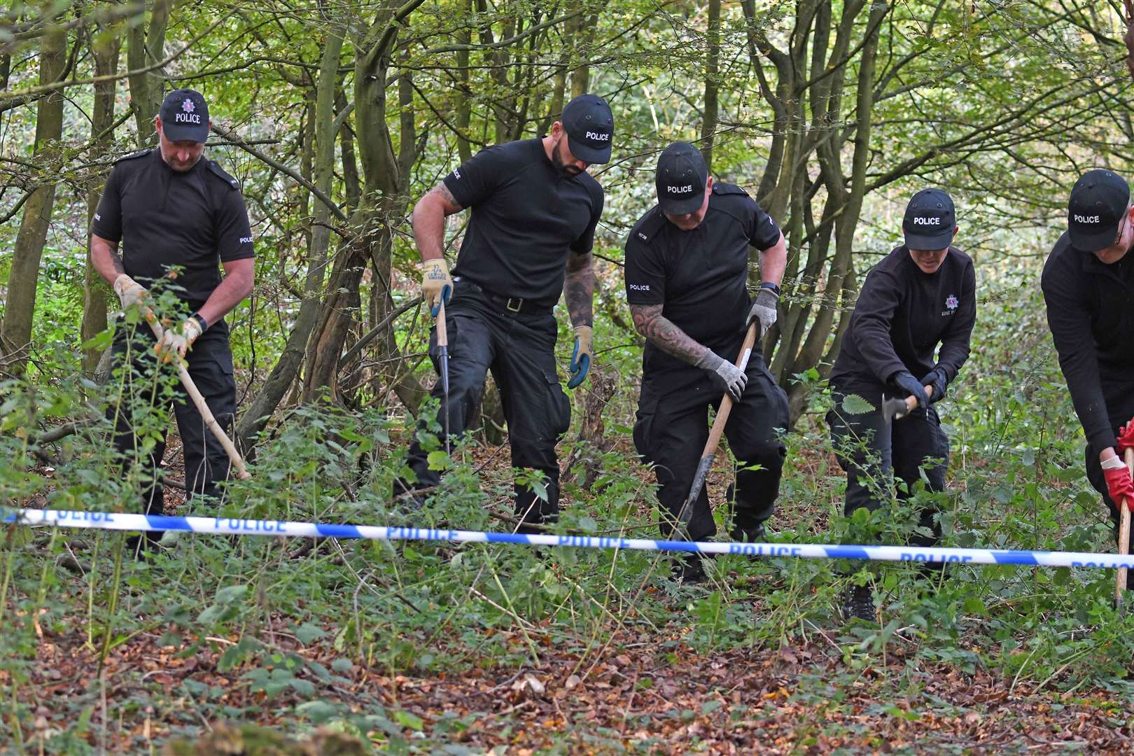 Police searching the woods in Hartley. Picture: Steve Finn