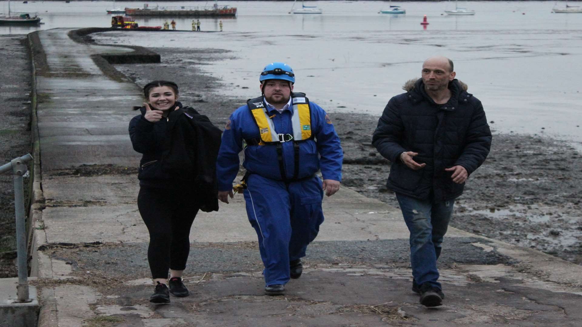 Thumbs up from Lexi as they are back on dry land...