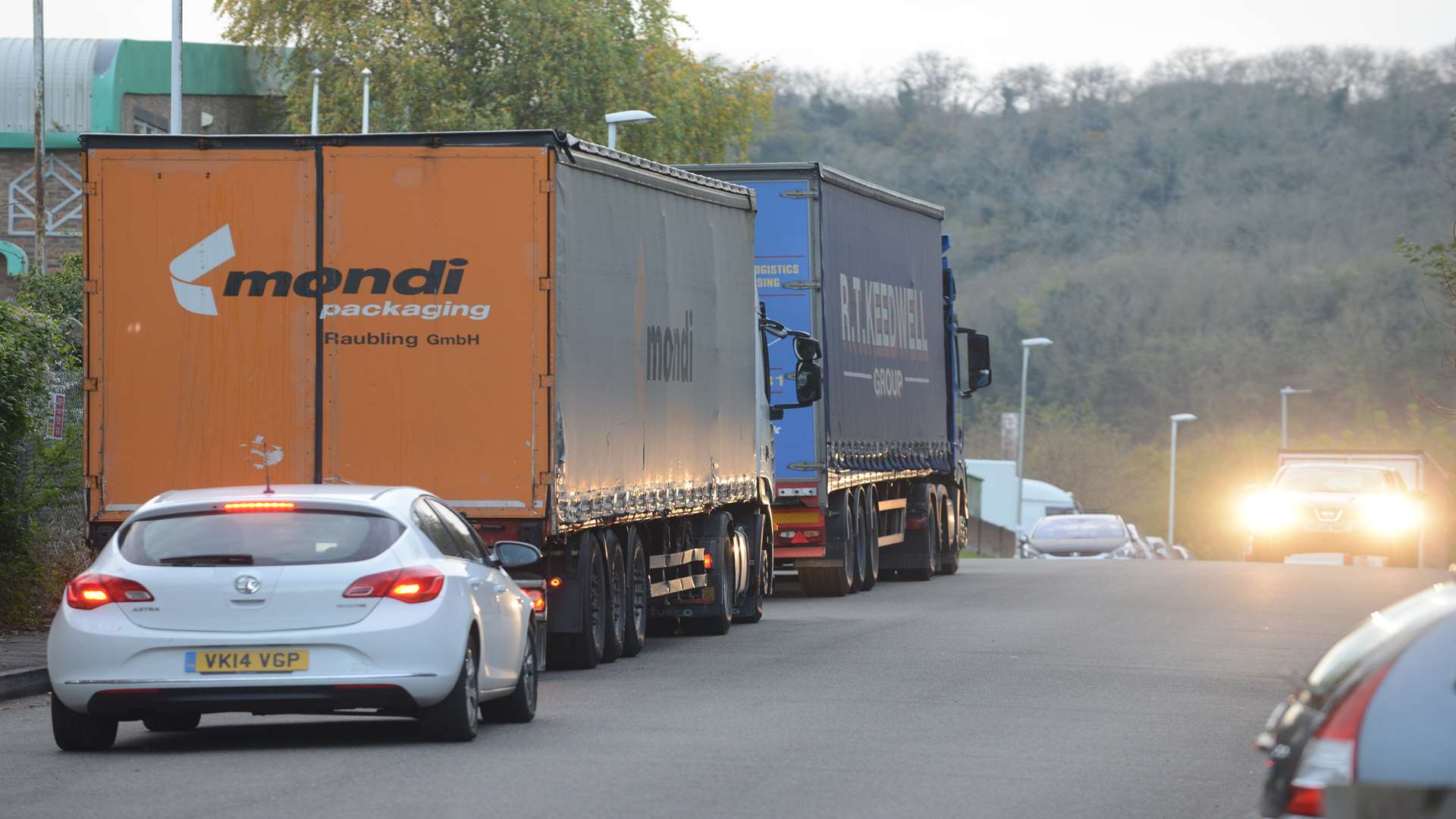 Lorries parked in Poulton Close, Dover