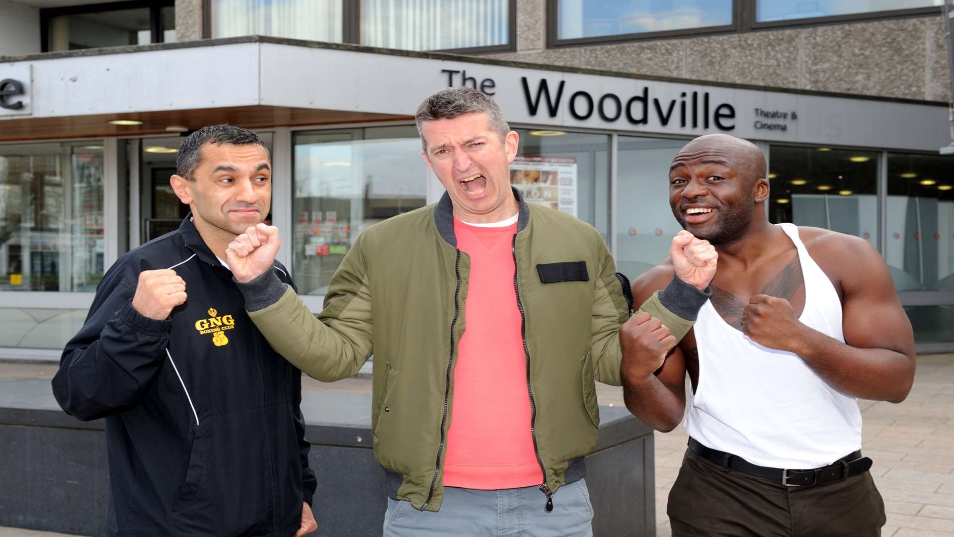 L/R: Will Dale from GNG Boxing Club, writer Tom Green, actor Nathan Medina