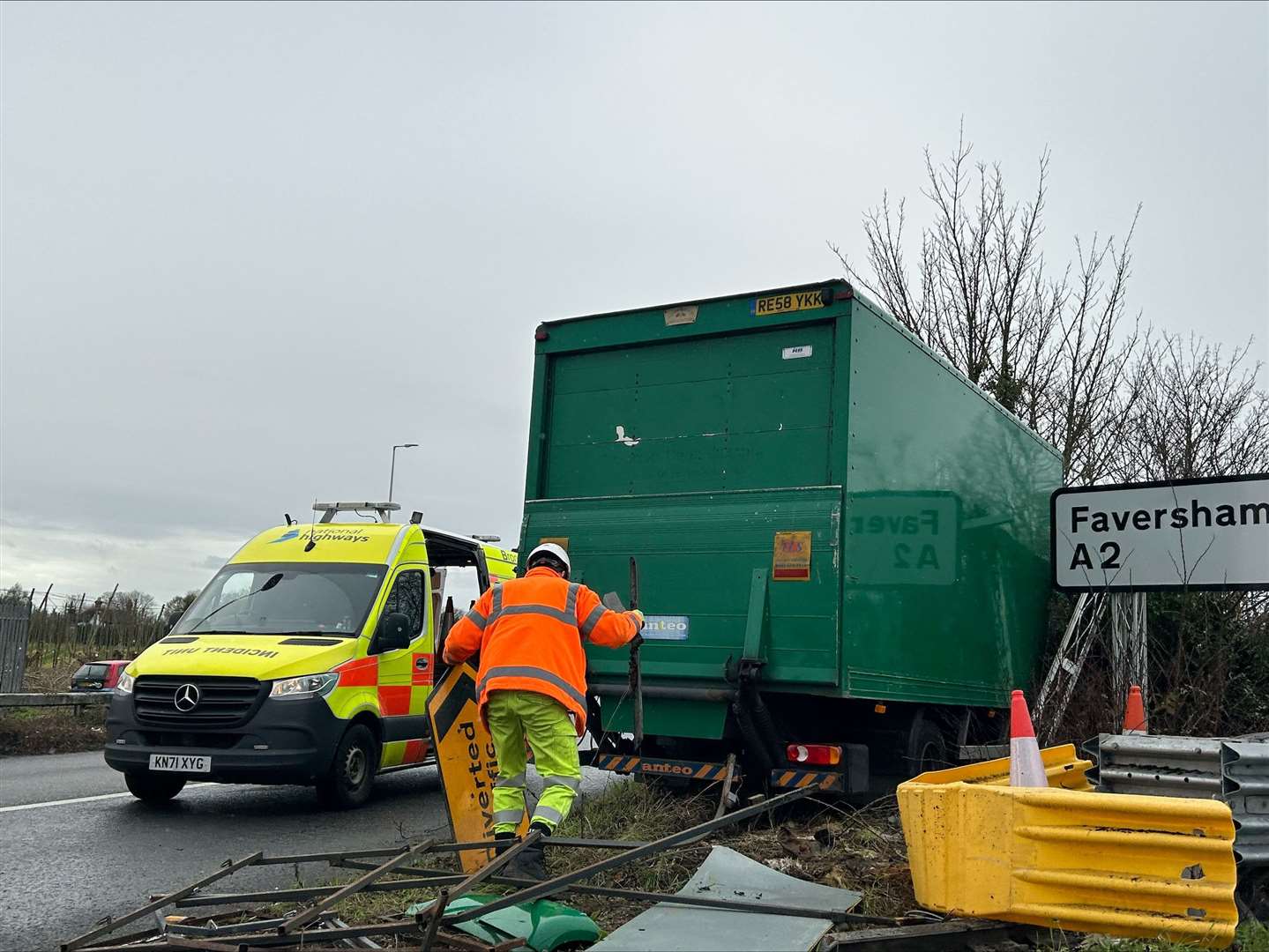 The M2 London-bound entry slip has been closed at Brenley Corner after a lorry crash. Picture: Charlie Harman