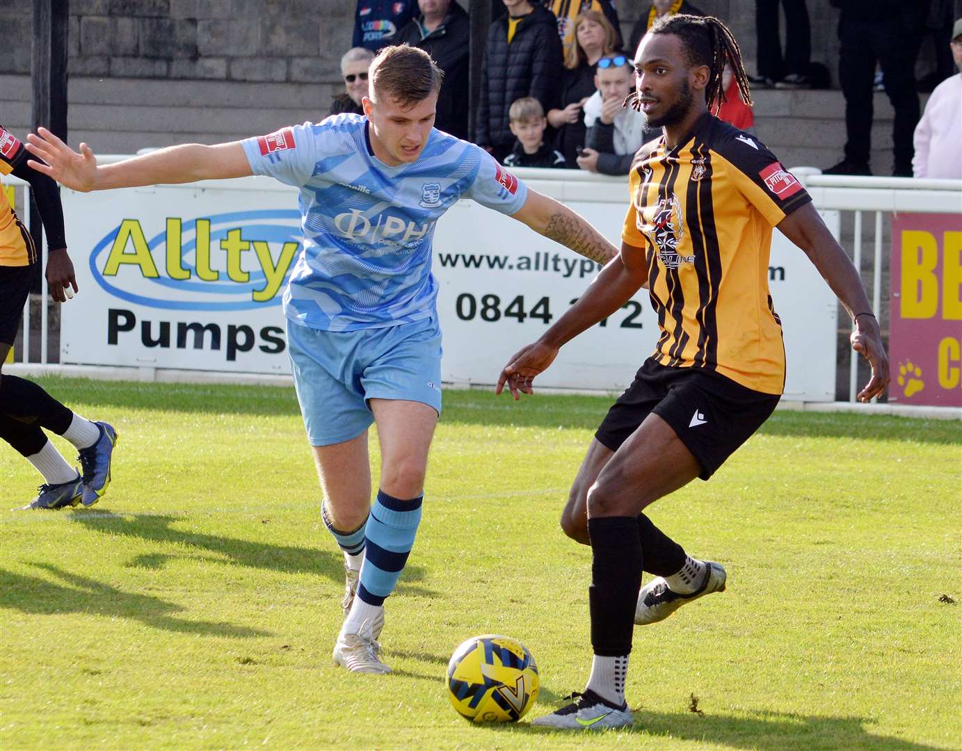 Folkestone’s weekend matchwinner Ibrahim Olutade on the ball in their 2-1 Isthmian Premier home win against Cheshunt. Picture: Randolph File