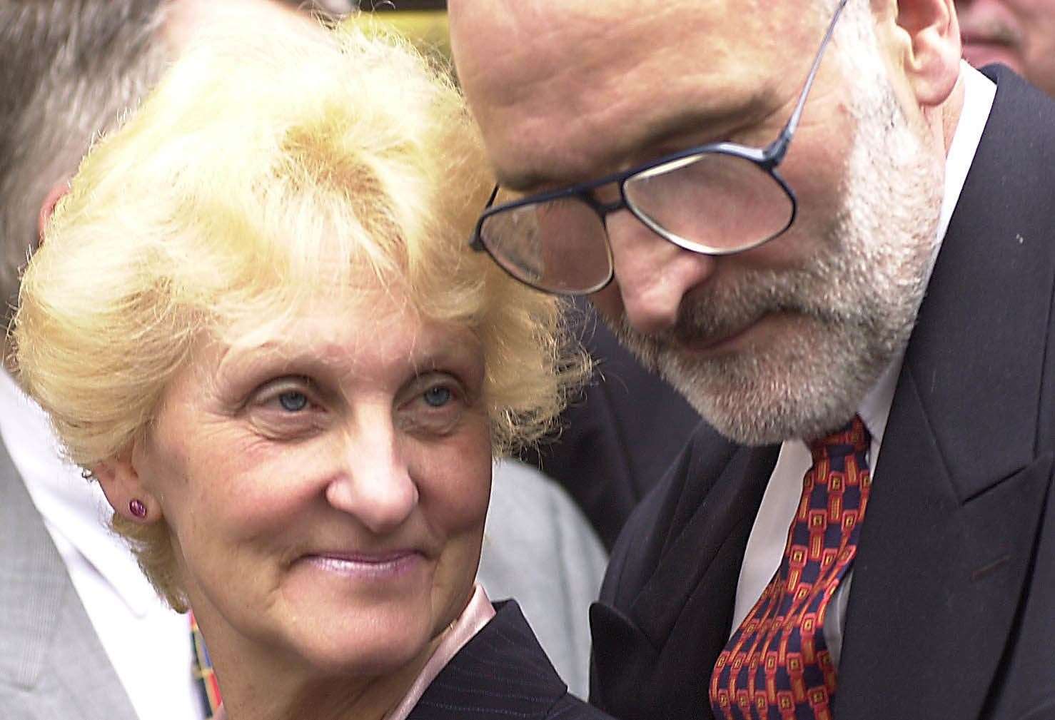 Toni and Ken Cameron, the parents of Stephen Cameron, outside the Old Bailey in London in 2000 where Kenneth Noye found guilty. Picture: PA