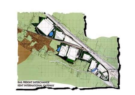 This picture, included in the leaflet sent by Kent International Gateway to villagers in Bearsted, gives an indication of the size and location of the site. Junction 8 is in the bottom right corner.