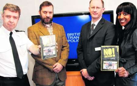 Left to right: Ch Supt Mark Newton, Ben Ruse, Paul Hodson and Anne-Marie Batson at the DVD's launch. Picture: Nick Johnson