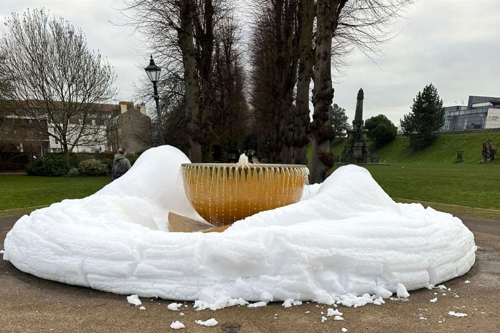 The fountain in Dane John Gardens in Canterbury was also turned into a giant bubble bath last month. Picture: Lola Hopkins