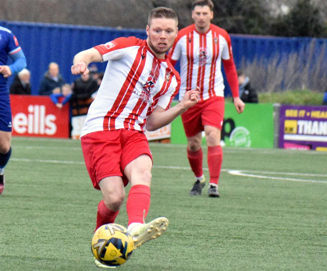 Scott Heard passes for Folkestone during their 2-0 Isthmian Premier win at Margate on New Year’s Day. Picture: Randolph File