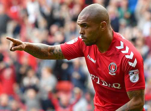 Josh Magennis celebrates putting Charlton ahead. Picture: Keith Gillard