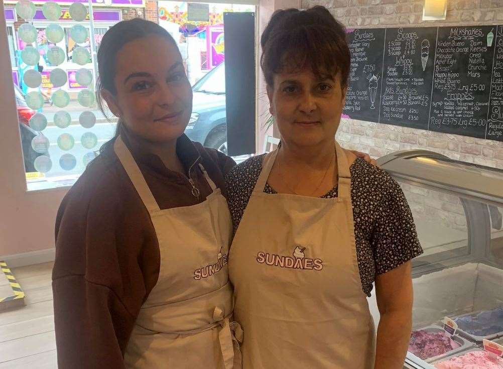 Chimene, left, and Cleo, right, say a 'do-not-swim' warning would be damaging for 'all businesses' in Dymchurch