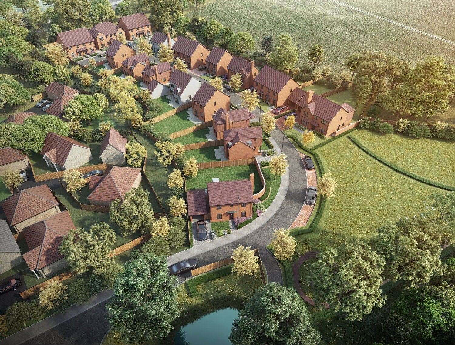 An aerial image of how the proposed homes at Grasslands in Abbey Way could look. Picture: Tolman Homes