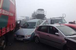 Cars crumpled together after the crash