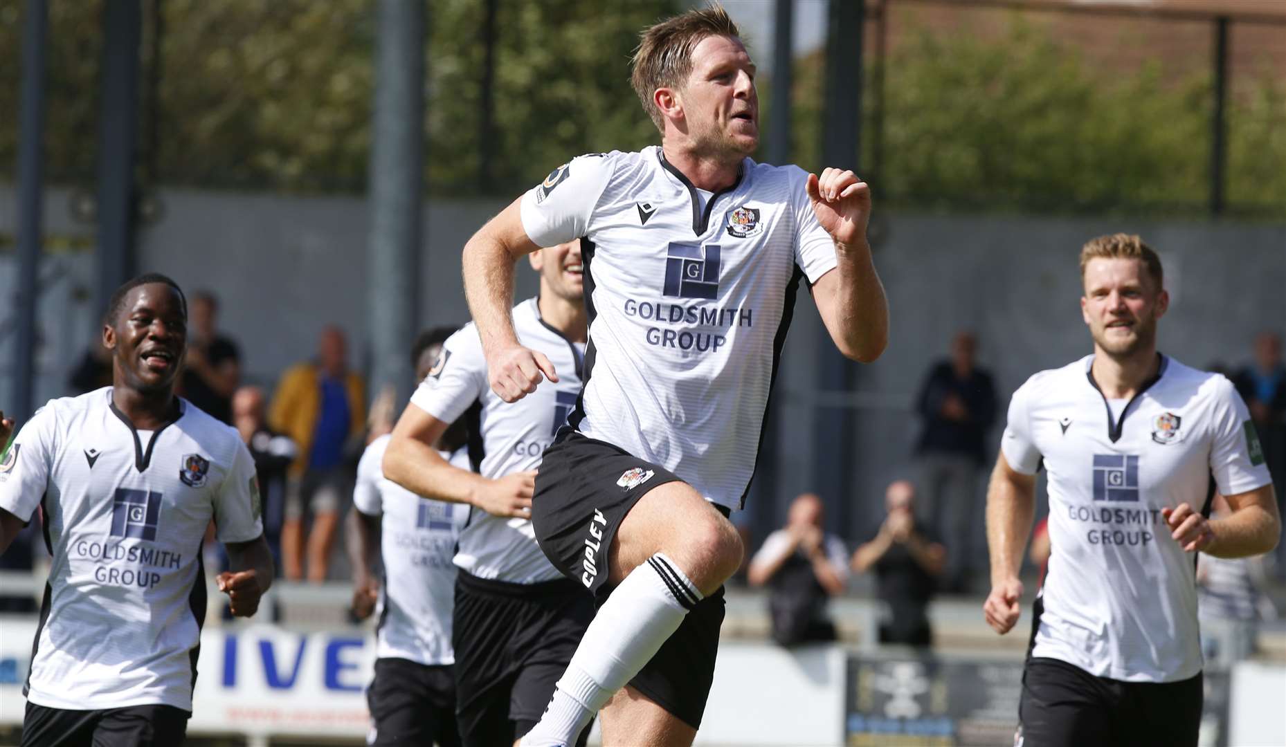 Adam Cunnington celebrates his first Dartford goal against Havant last weekend. Picture: Andy Jones