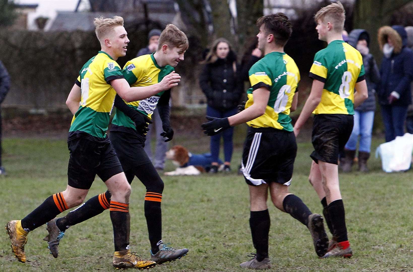 Pegasus 81 Colts under-18s' Josh Flemming celebrates a goal on Sunday. Picture: Sean Aidan FM27673618