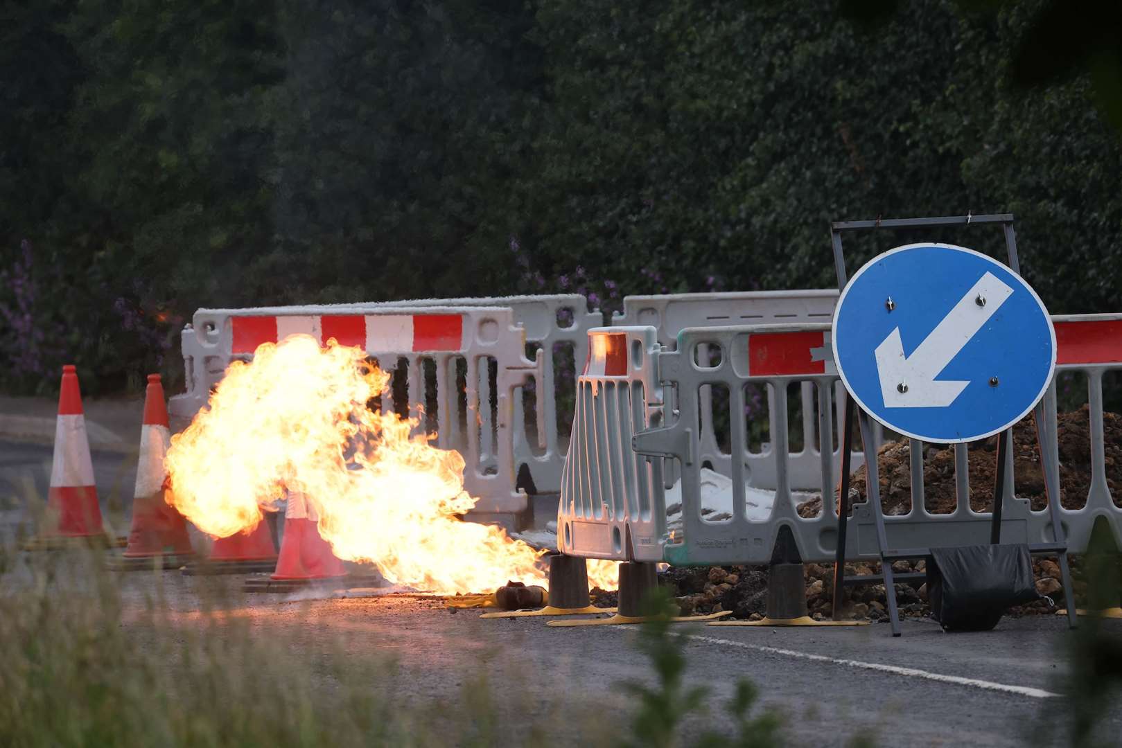 The gas main fire in Maidstone Road, Sutton Valence, near Maidstone. Picture: UKNIP