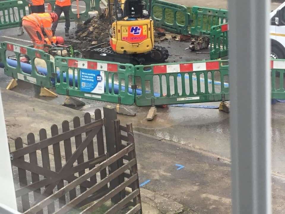 Southern Water engineers were working at the site yesterday. Picture: Gill Hannah