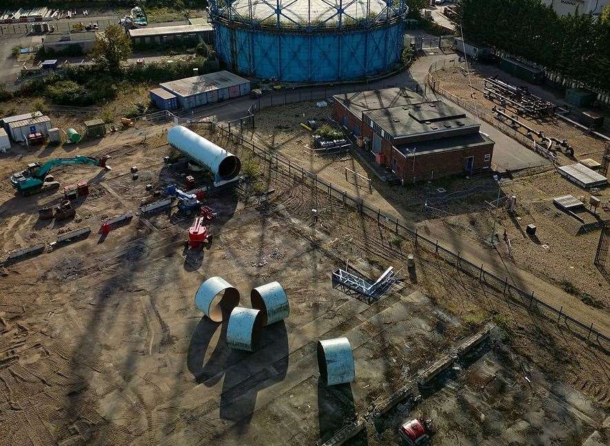 After: Just a few sections of the six “bullet tanks” remain, with the gasometer in the background. Picture: Marcel Fernandes