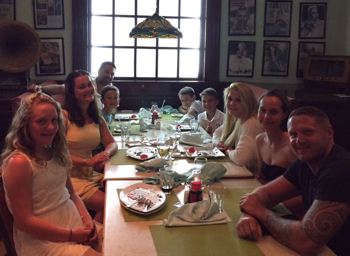 Steve Charlton, right, and family and friends in Sharm el-Sheikh