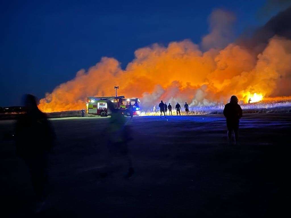 The fire at Barton's Point Coastal Park at its height in Sheerness on Saturday night. Picture: Karon Bell (58119984)