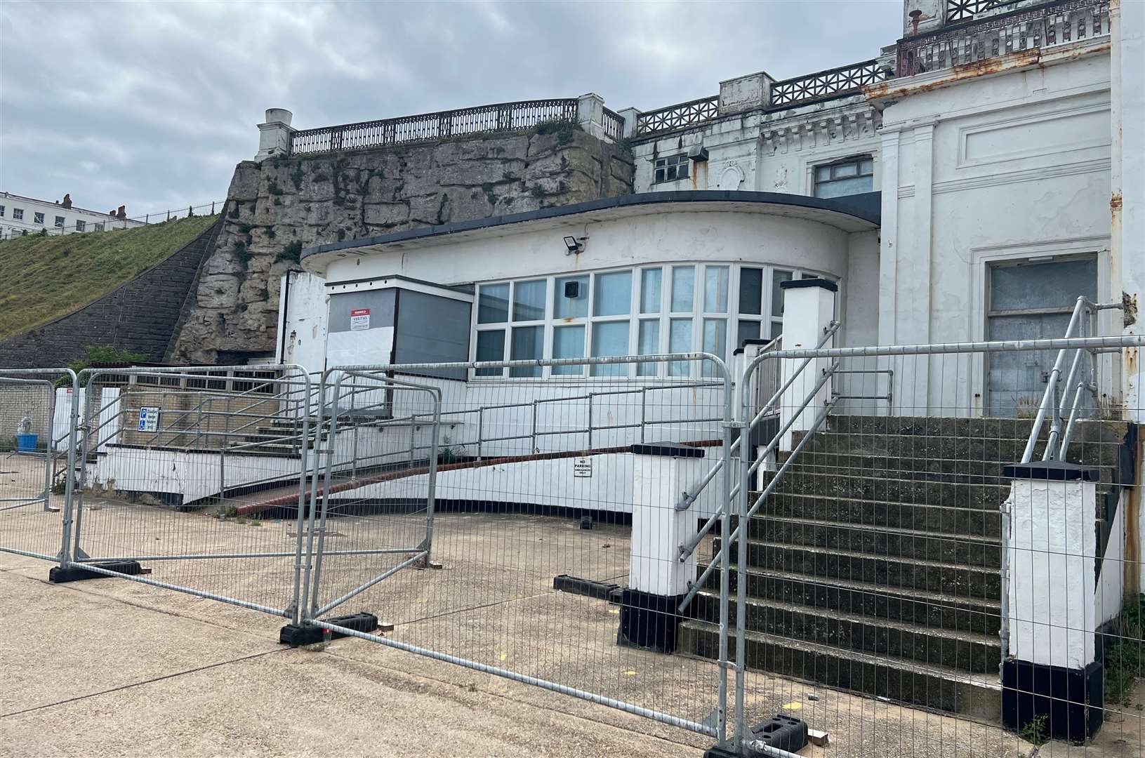 The back of the Winter Gardens venue - ringed with steel fences