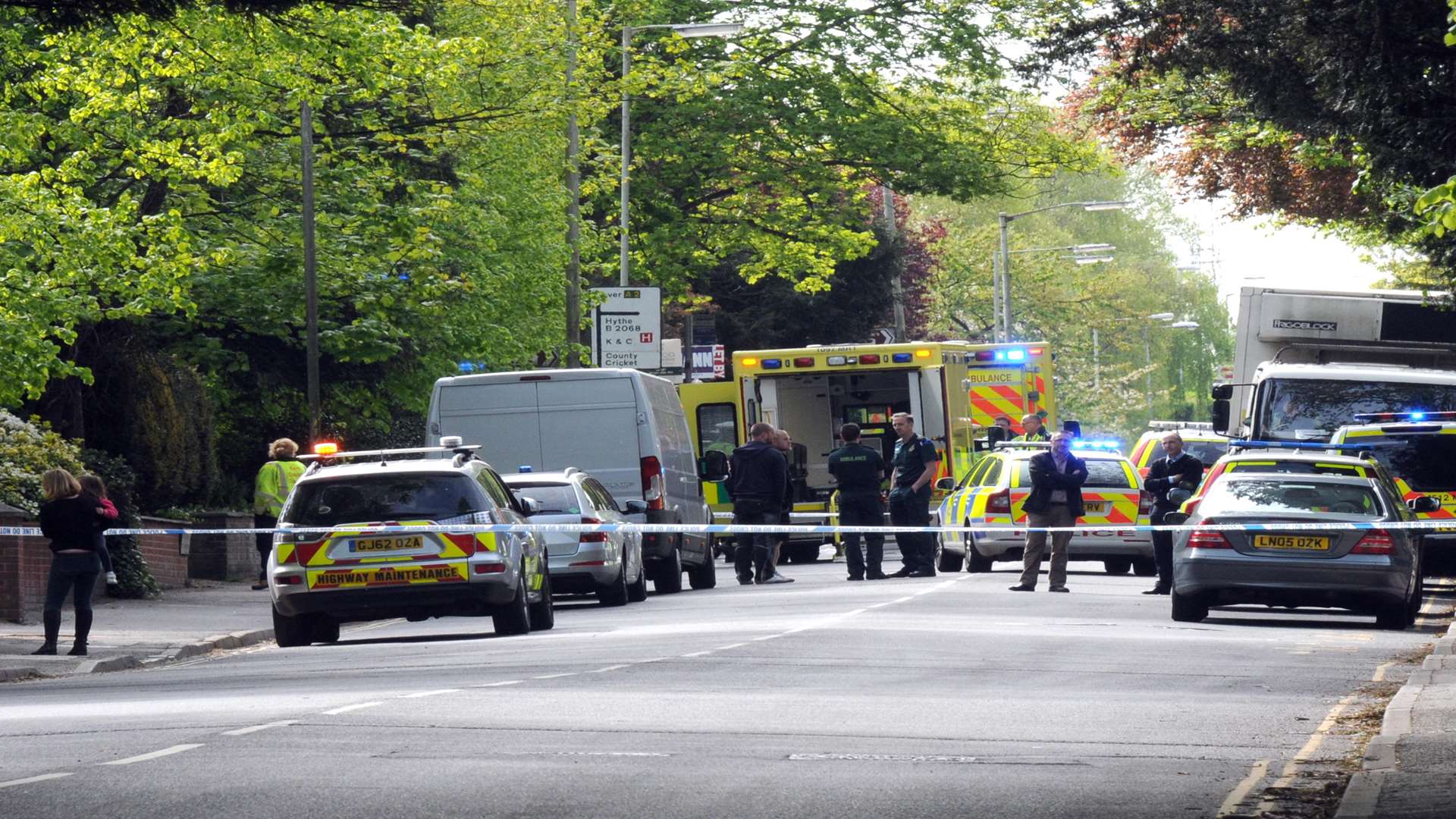 The scene of the accident where a teenager was knocked down by an ambulance.