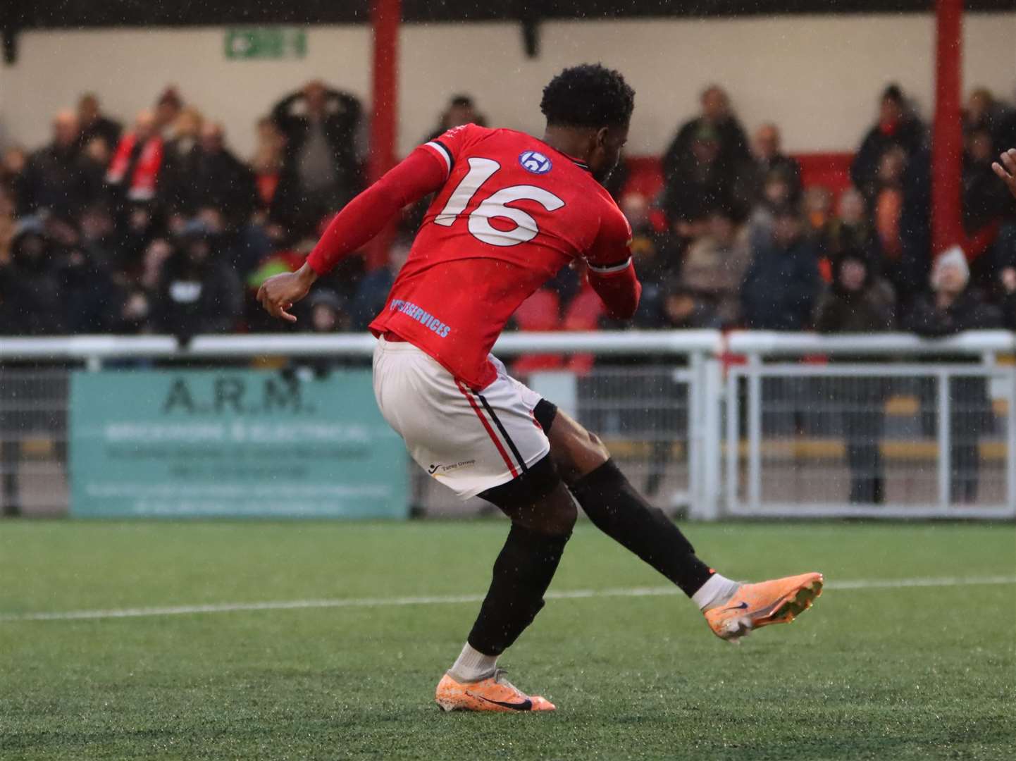 Kareem Isiaka – got a hat-trick in Chatham’s 6-3 Isthmian Premier win against Billericay on Saturday. Picture: Max English (@max_ePhotos)