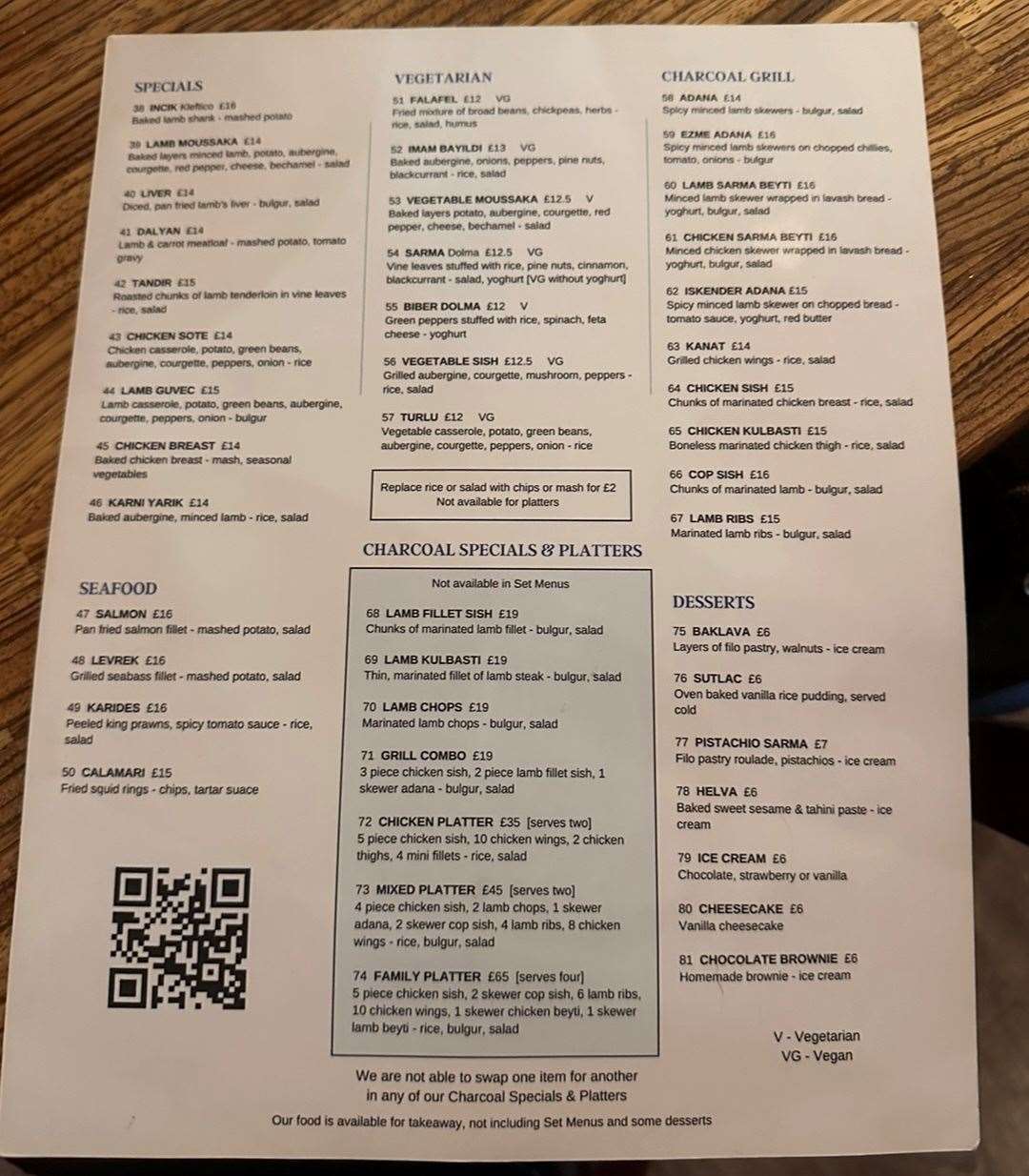 The menu at Gem of Kent, Maidstone