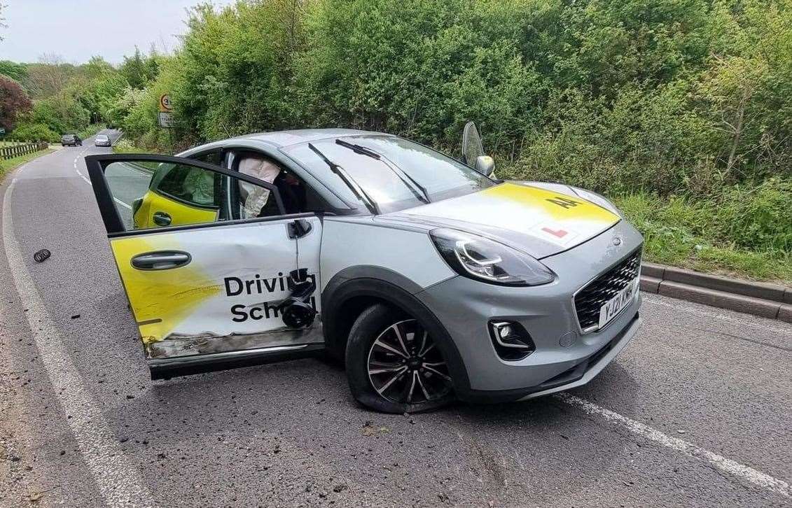 The damage caused to Colin Savage's car following the crash near Tyler Hill, Canterbury. Picture: Colin Savage