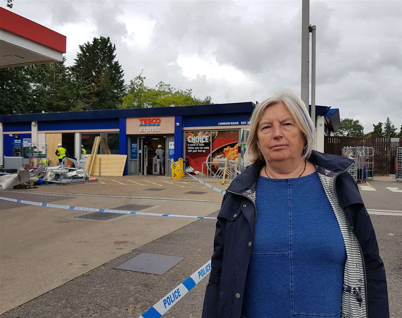 Cllr Anita Oakley (Larkfield South), looking over the scene of the ram-raid in London Road, Larkfield