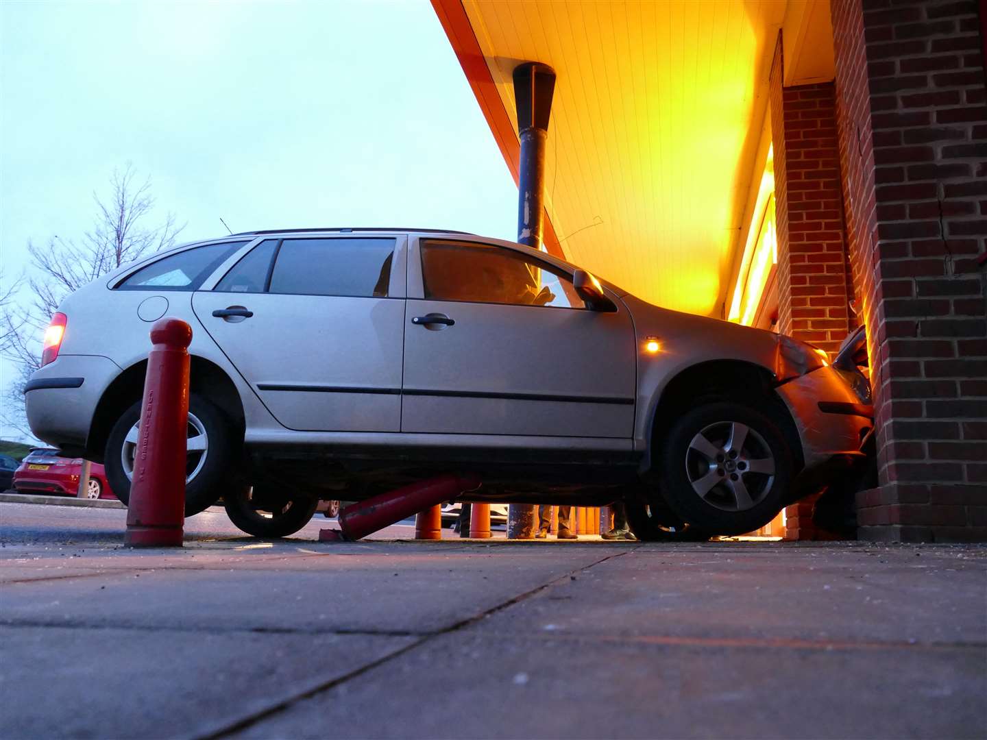 A bollard outside the Office Outlet was damaged. Picture: Andy Clark