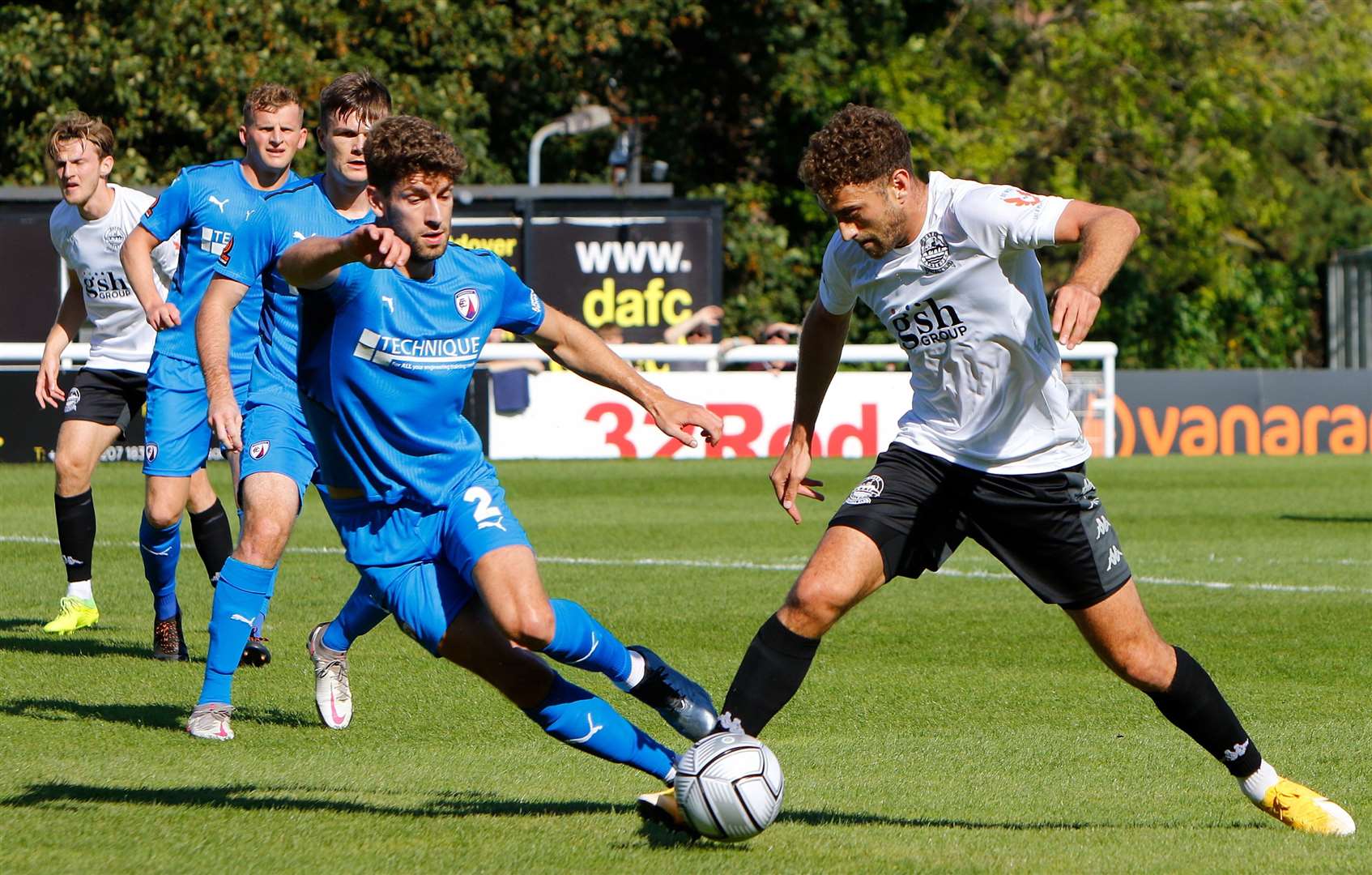 Dover's Ben Williamson is up against Chesterfield's George Carline. Picture: Andy Jones (51127399)