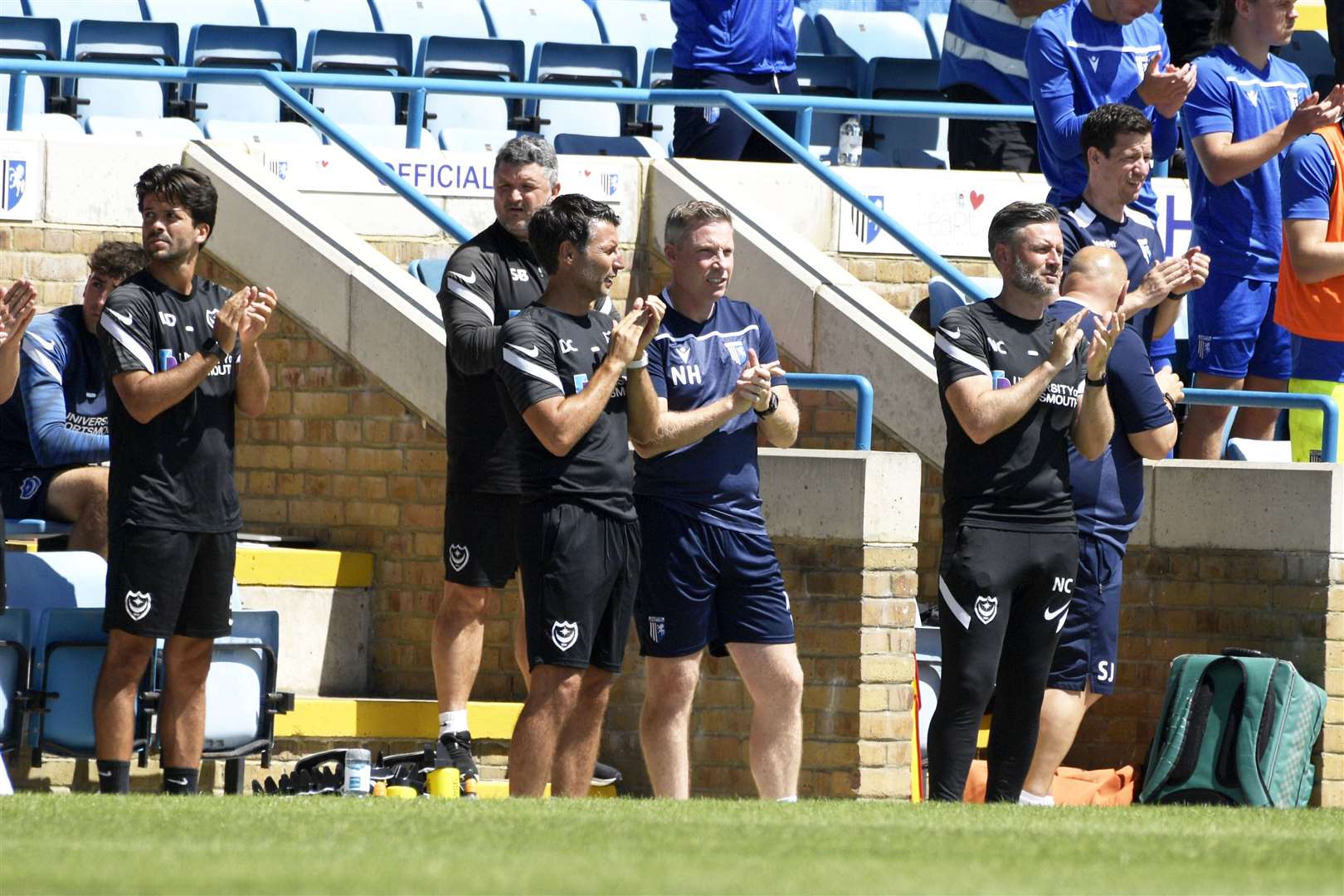 Opposition managers Danny Cowley and Neil Harris at Priestfield Picture: Barry Goodwin