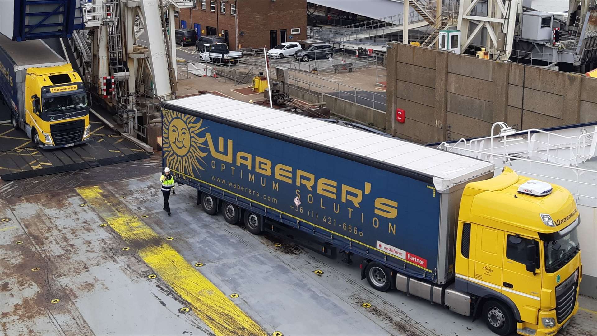 Lorries are being held up boarding ferries. Stock image