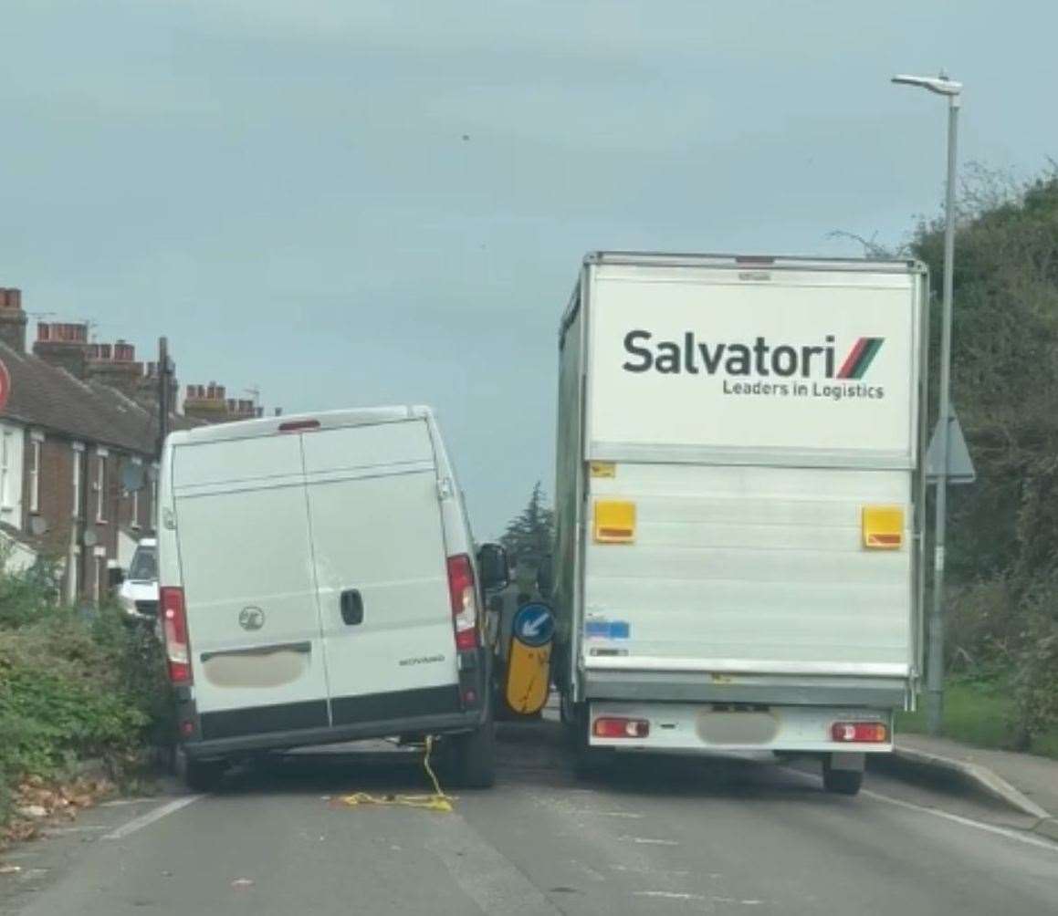 A white Vauxhall van and Salvatori truck were victims to the width restrictions in Church Road, Murston