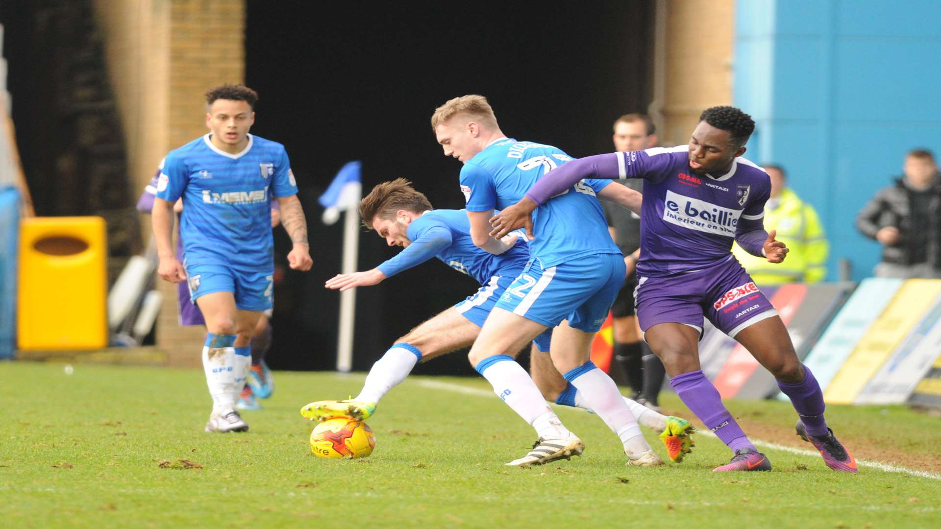 Mitchell Dickenson battles for the ball against Patro Eisden Picture: Steve Crispe