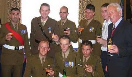 The Lord Mayor, Martin Vye, right, with the soldiers at the lunch