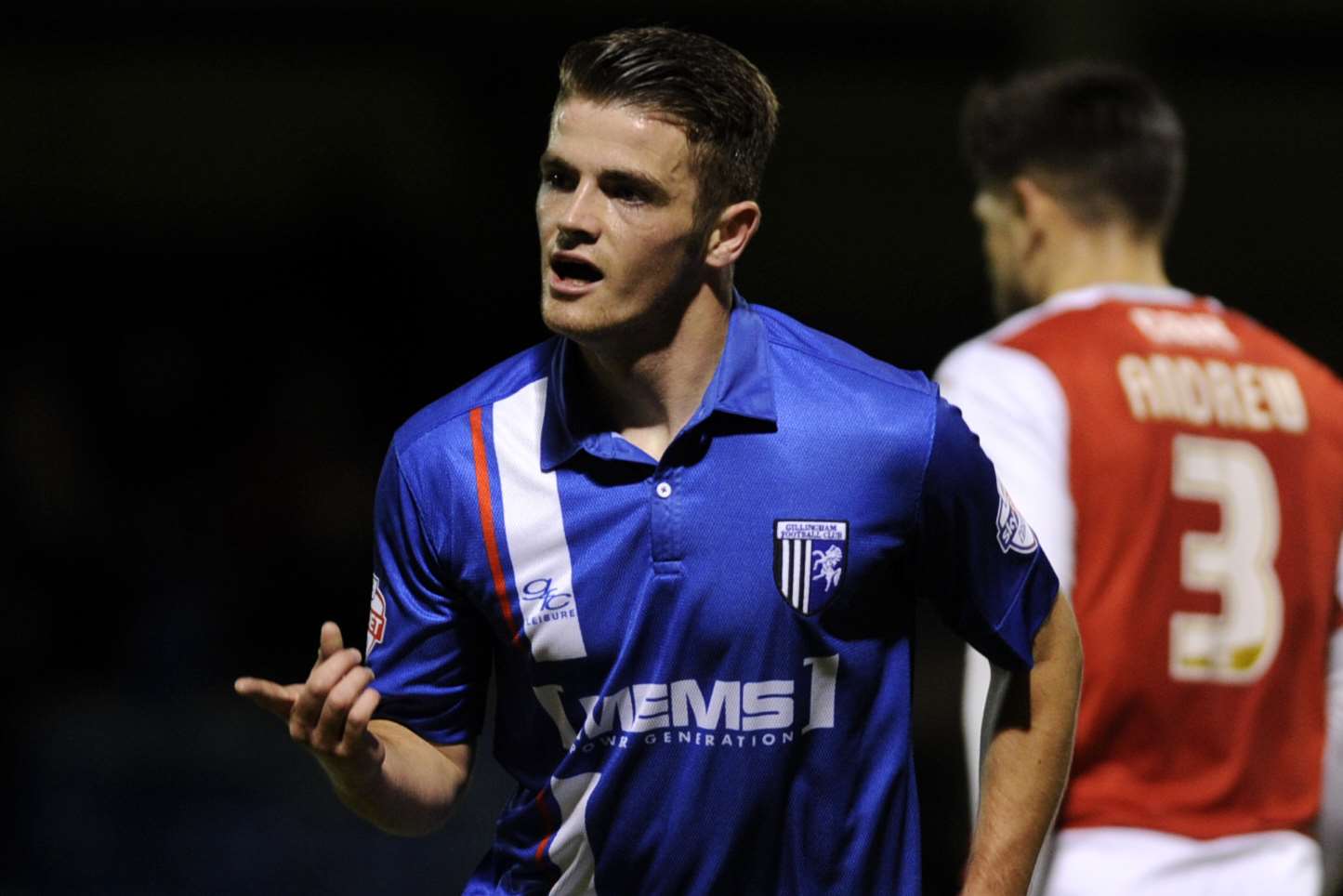 Rory Donnelly celebrates the first of his two goals against Fleetwood on Tuesday Picture: Barry Goodwin