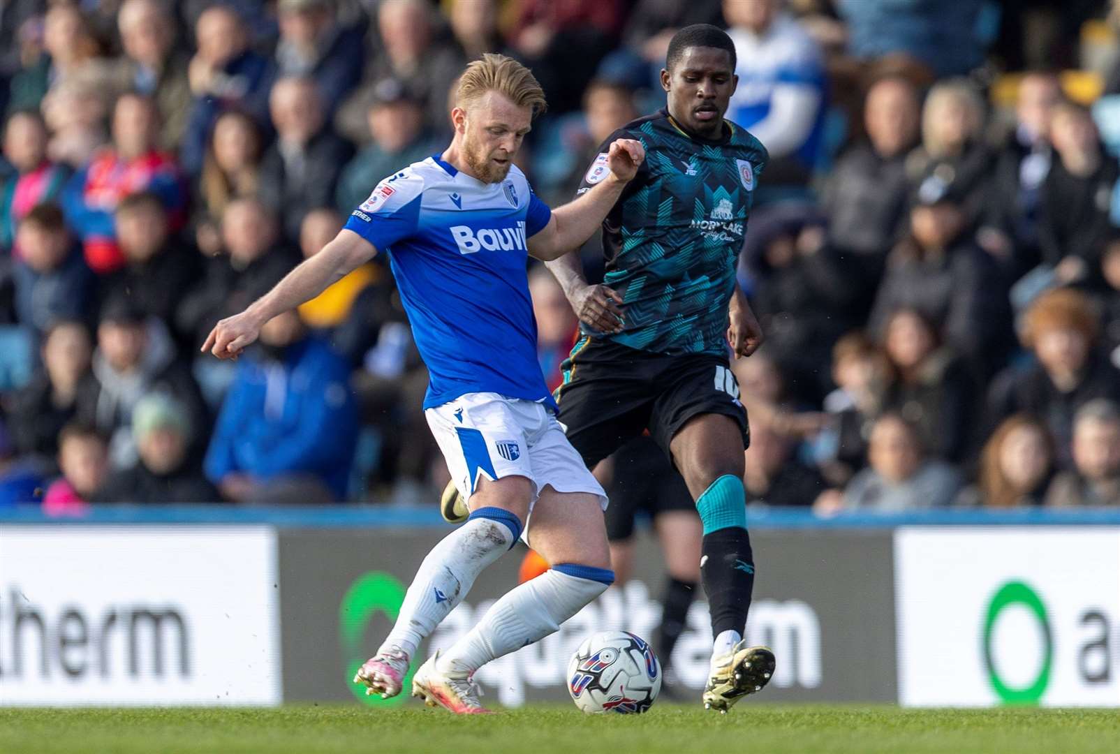 Max Clark in action on Friday as Gillingham drew 0-0 with Crewe at Priestfield Picture: @Julian_KPI