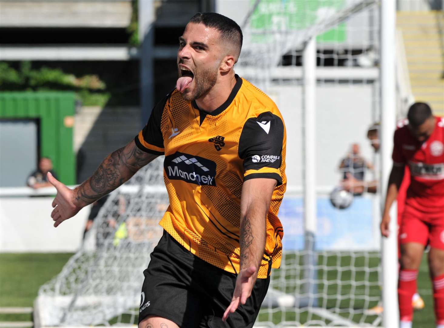 Joan Luque celebrates his second goal against Hemel Picture: Steve Terrell