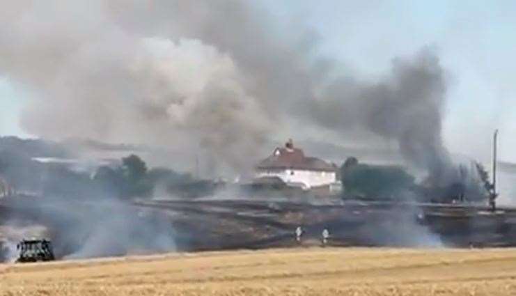 Fire crews battle to stop a fire spreading near Ham Lane in Gillingham