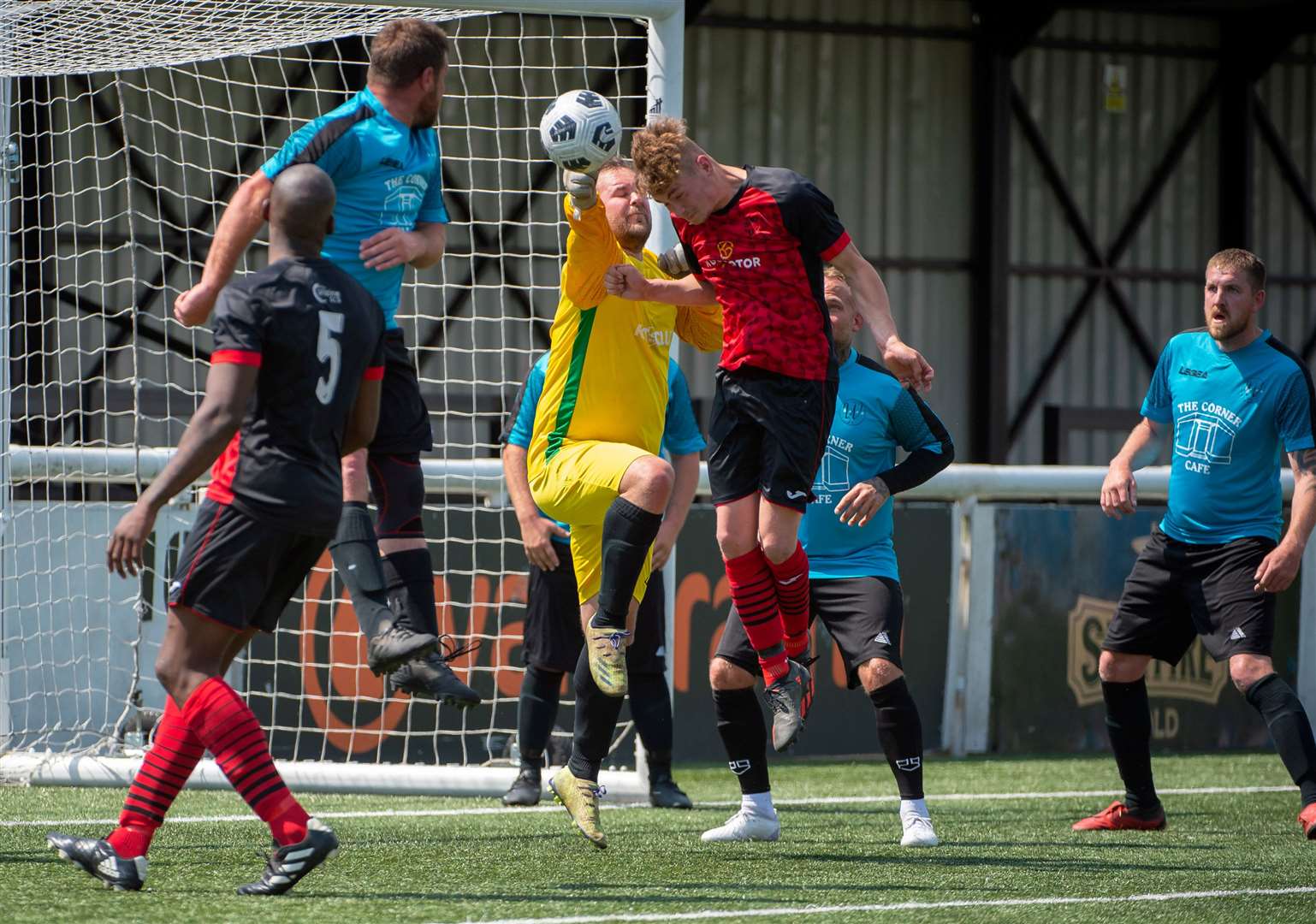 Goalmouth action as Woodnesborough reserves keeper Jordan Wings is put under pressure by Bocca Juniors. Picture: Ian Scammell/PSP Images