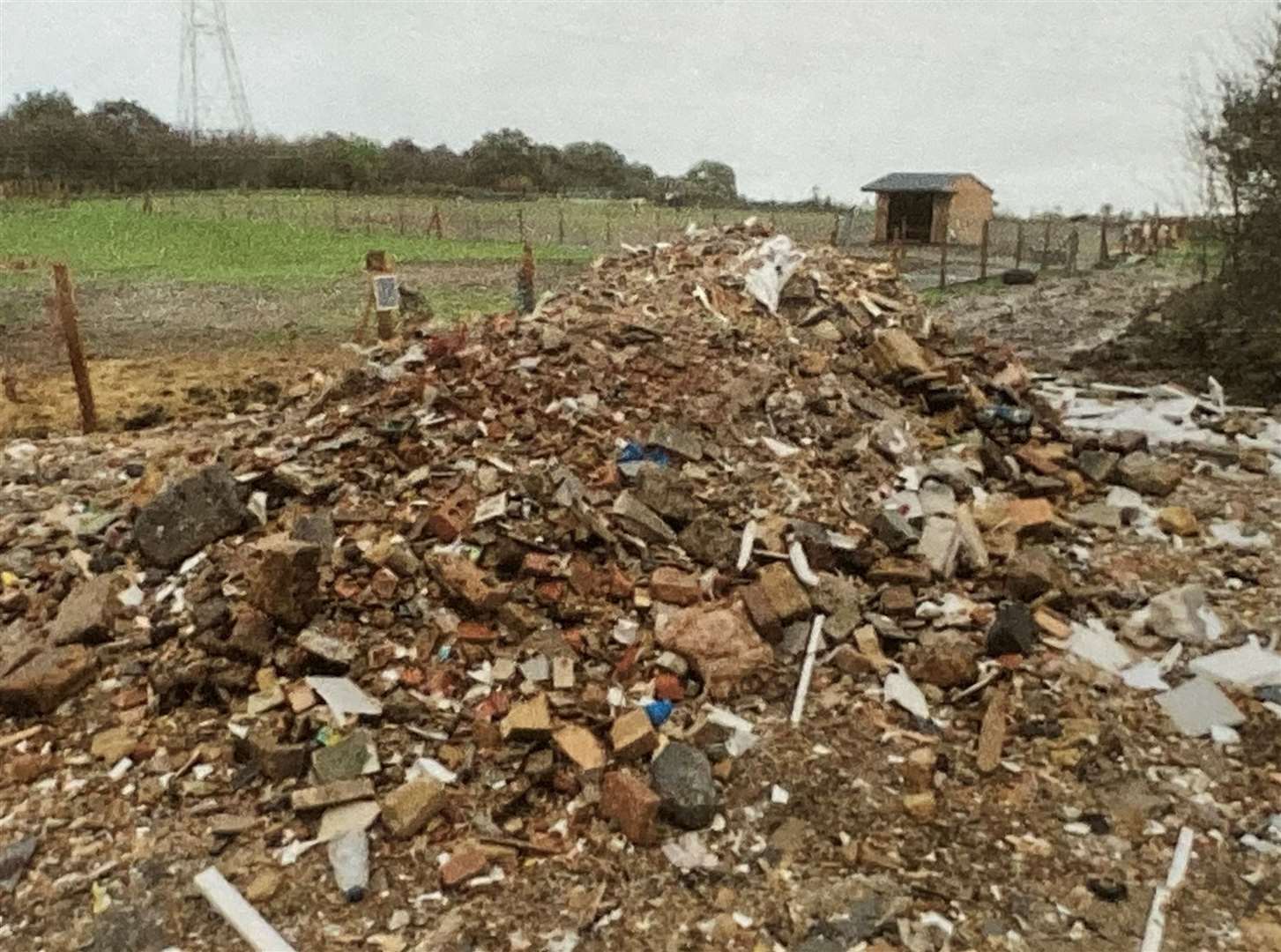 Disputed rubble and hardcore at Happy Pants Ranch animal sanctuary at Bobbing