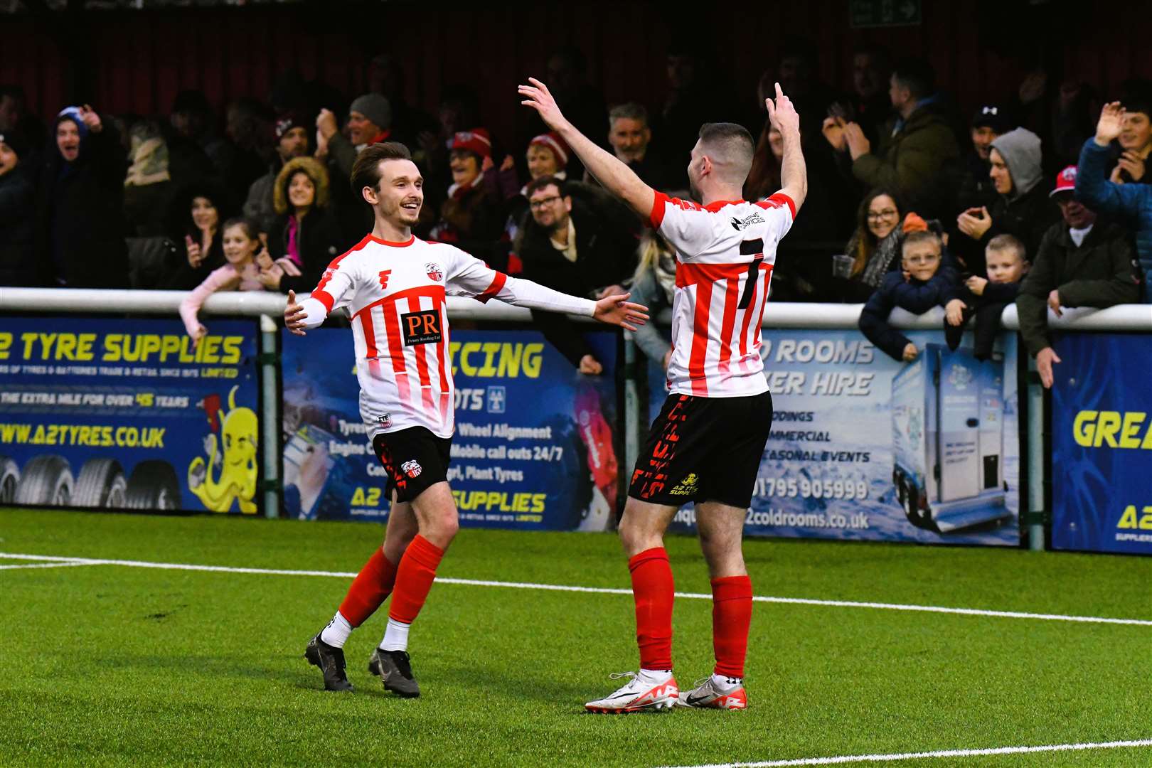 Goalscorer Jacob Lambert celebrates with Danny Leonard Picture: Marc Richards