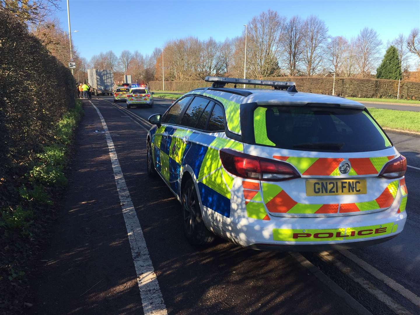 Police at the scene on Rheims Way, Canterbury