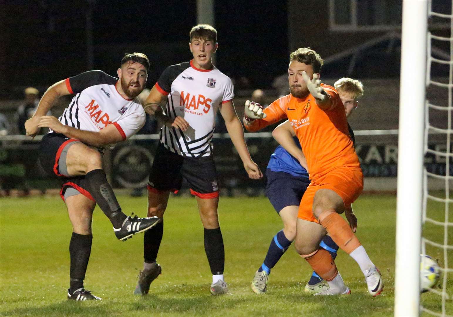 Deal Town’s Connor Coyne fires home from close range. Picture: Paul Willmott