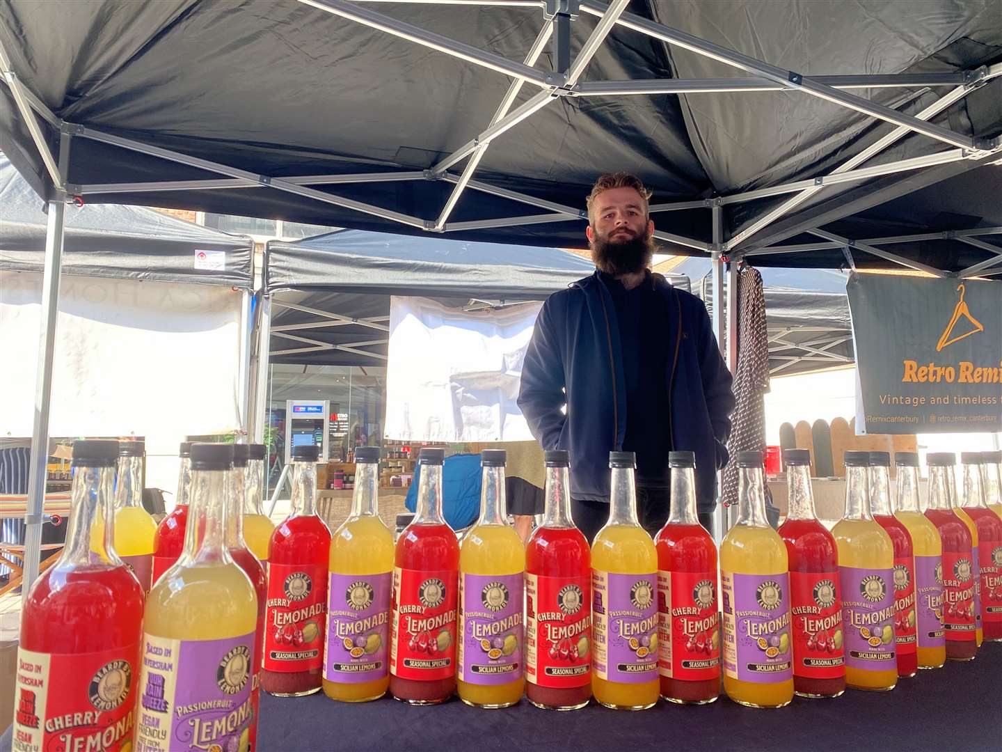 Brogue Stephens poses with his Beardy B's Lemonade stall